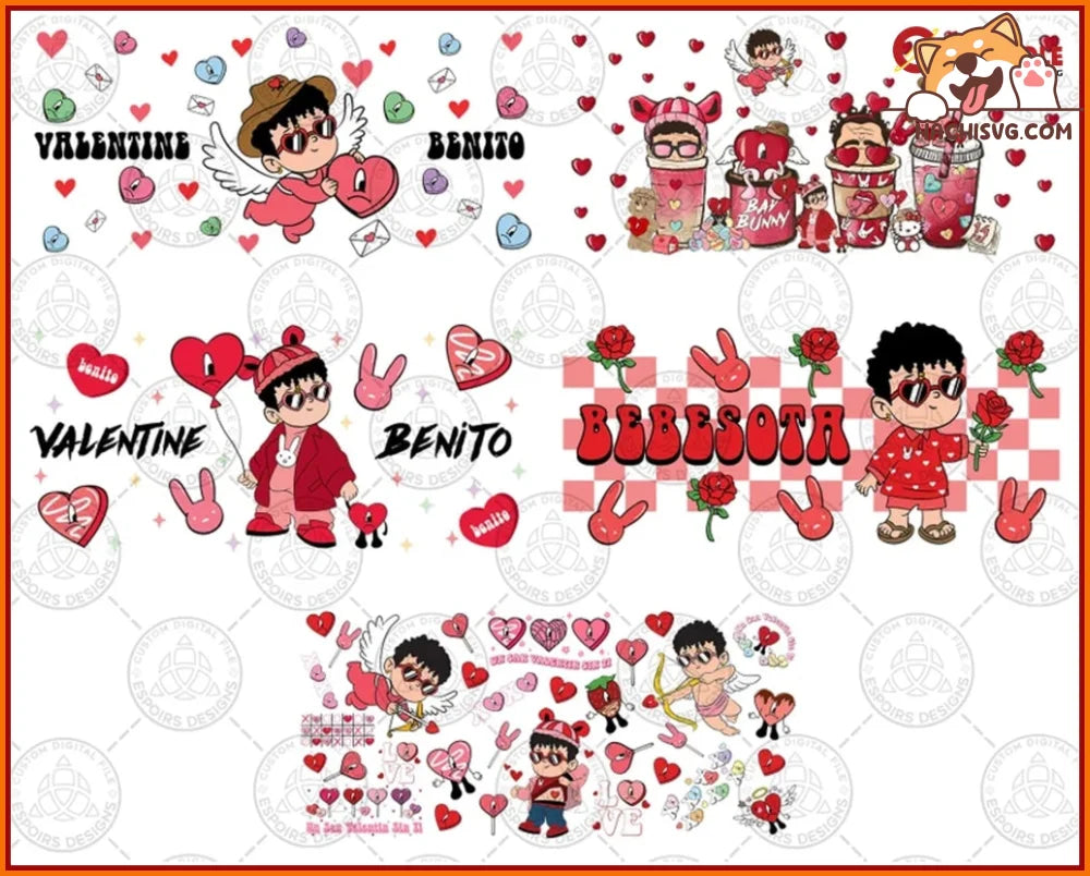 10+ Valentine Bad Bunny Glass Can Wrap Png Bundle, Happy Valentine 16oz Libbey Glass Wrap Png, Trendy Valentine Png, Instant Download
