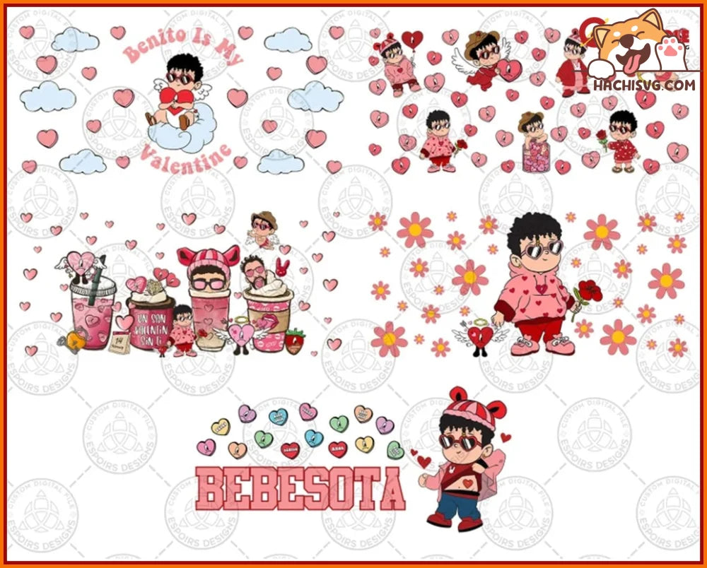 10+ Valentine Bad Bunny Glass Can Wrap Png Bundle, Happy Valentine 16oz Libbey Glass Wrap Png, Trendy Valentine Png, Instant Download
