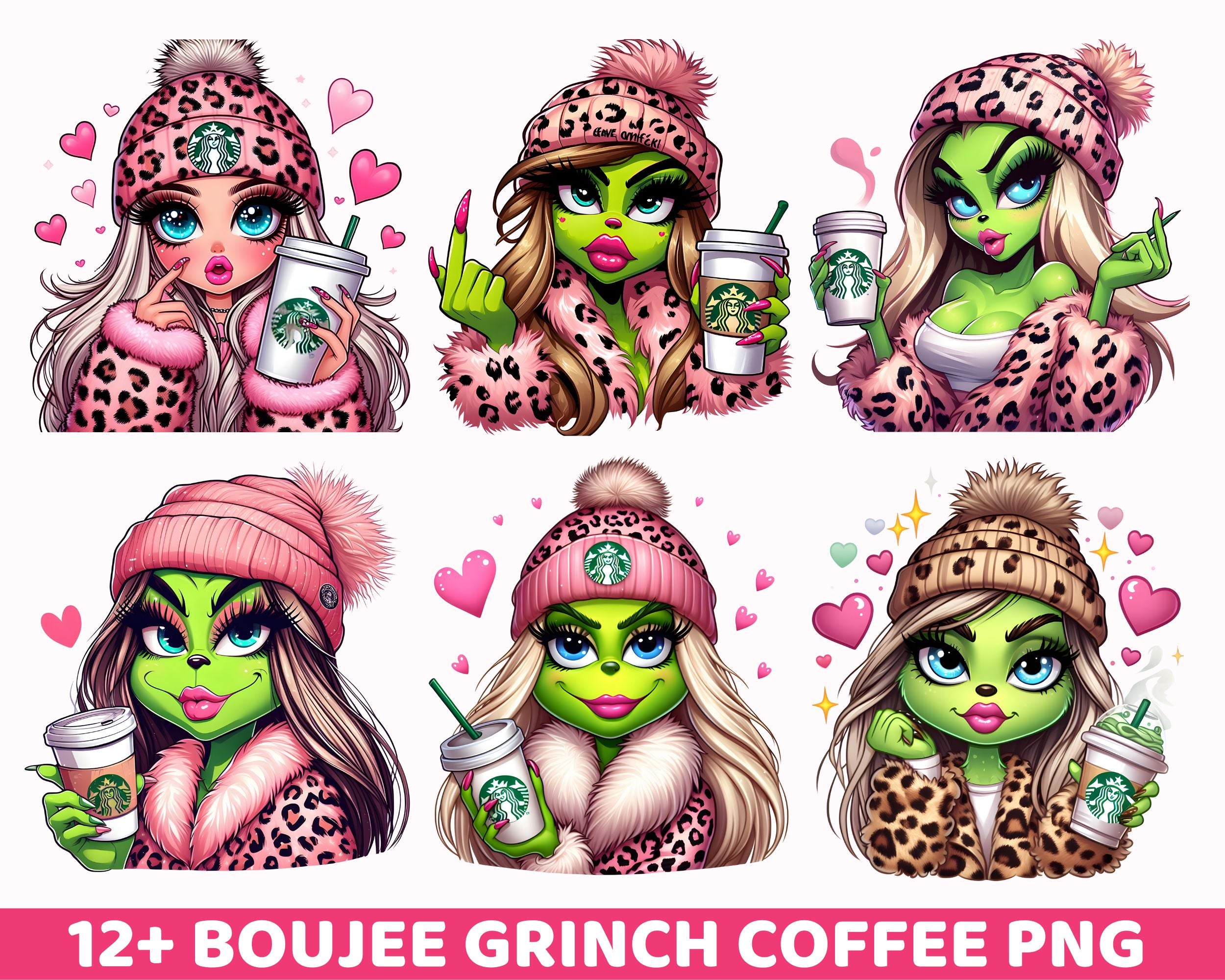 12+ Cute Grinc Girl Png, Boujee Grinch Coffee Png, Grinch Beanie Png, Instant Download
