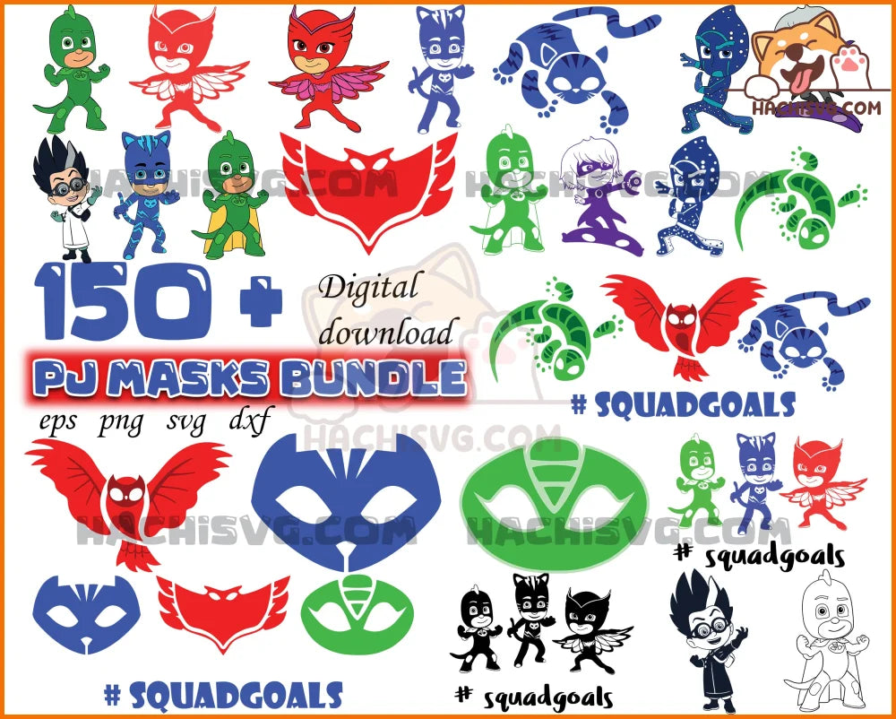 150+ PJ Masks bundle svg, png, dxf, eps