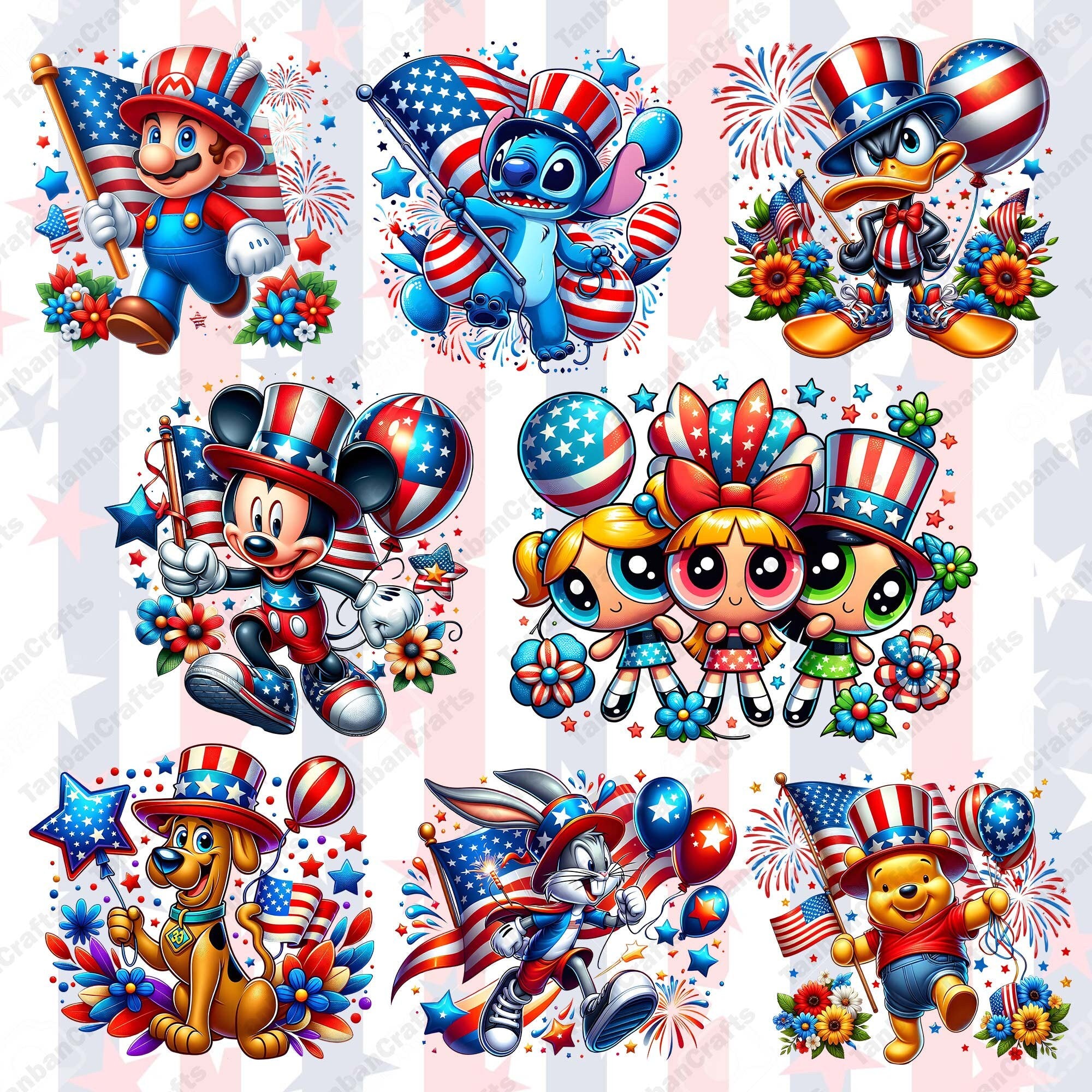 Funny Cartoon Fourth Of July Png Bundle