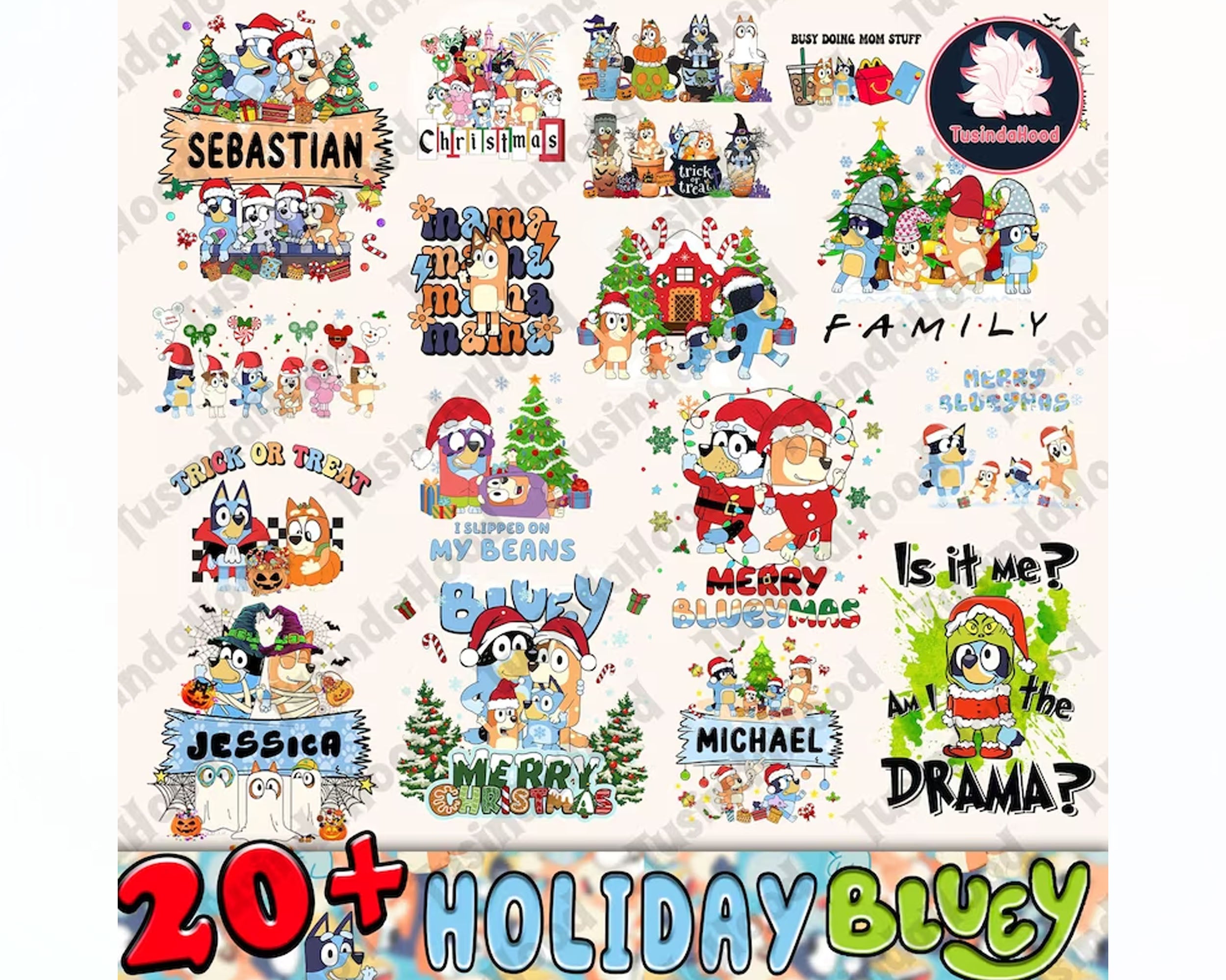 20+ Christmas Family Shirt Design Png Bundle, Blue Dog Family Png, Instant Download