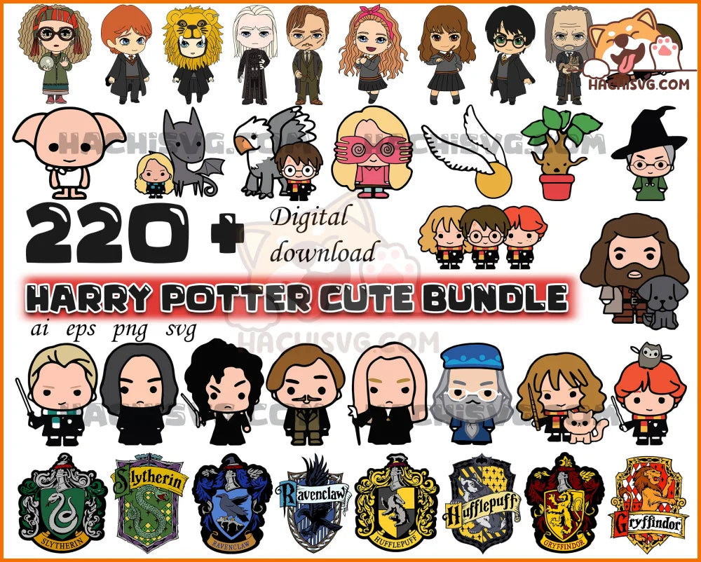 220+  Harry Potter cute bundle svg, png, dxf, eps