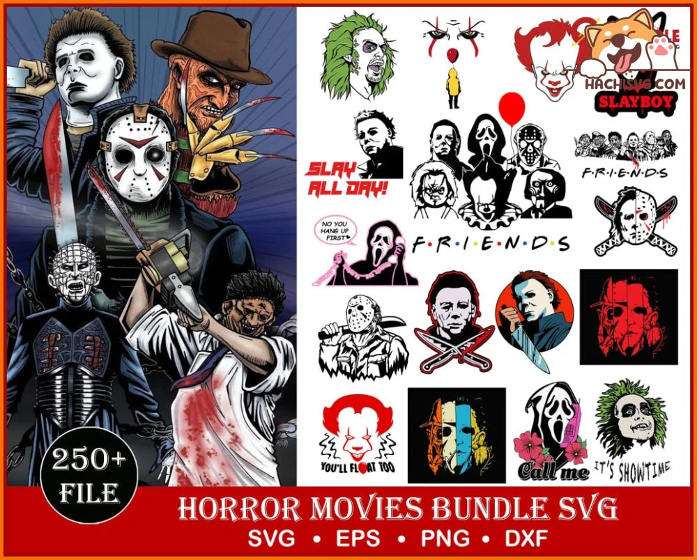 250+ Horror Movies Bundle Svg, Png, Dxf, Eps