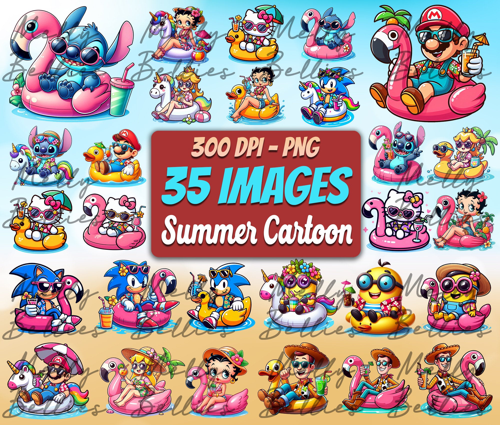 30+ Designs Cartoon Summer PNG Bundle Instant Download