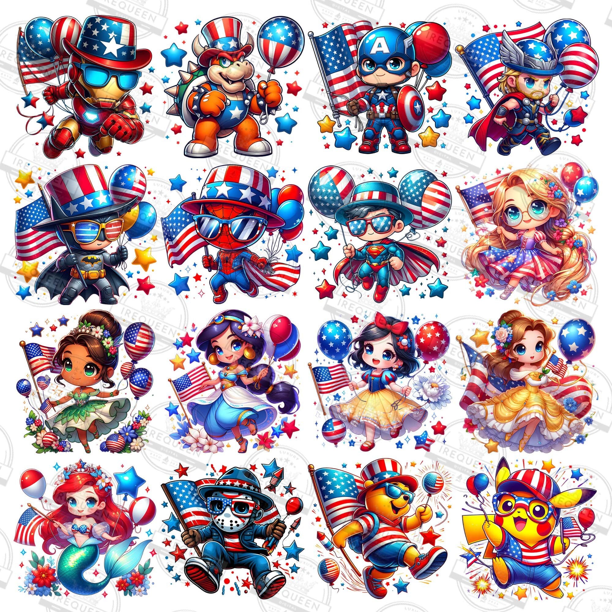 30+ Funny Cartoon Fourth Of July Png Bundle Instant Download