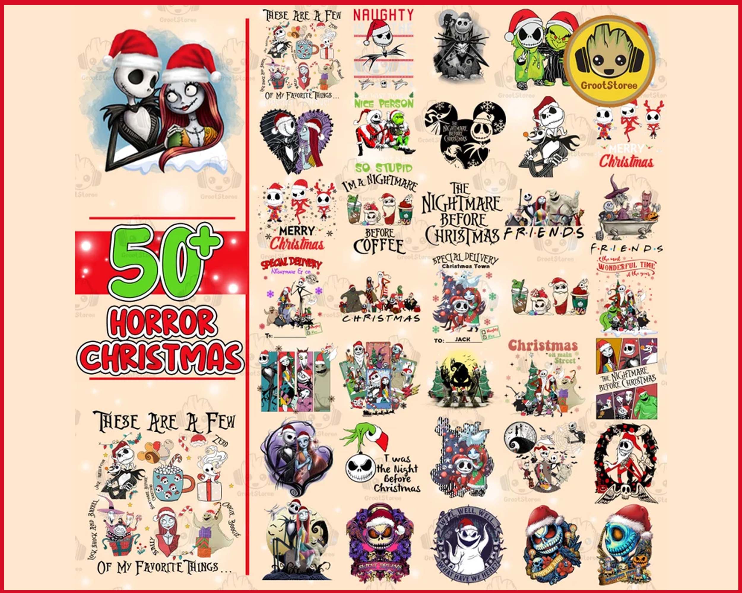50 Christmas Nightmare PNG Bundle, Merry Christmas Png, Holiday Season Png, Xmas Costume Santa Png