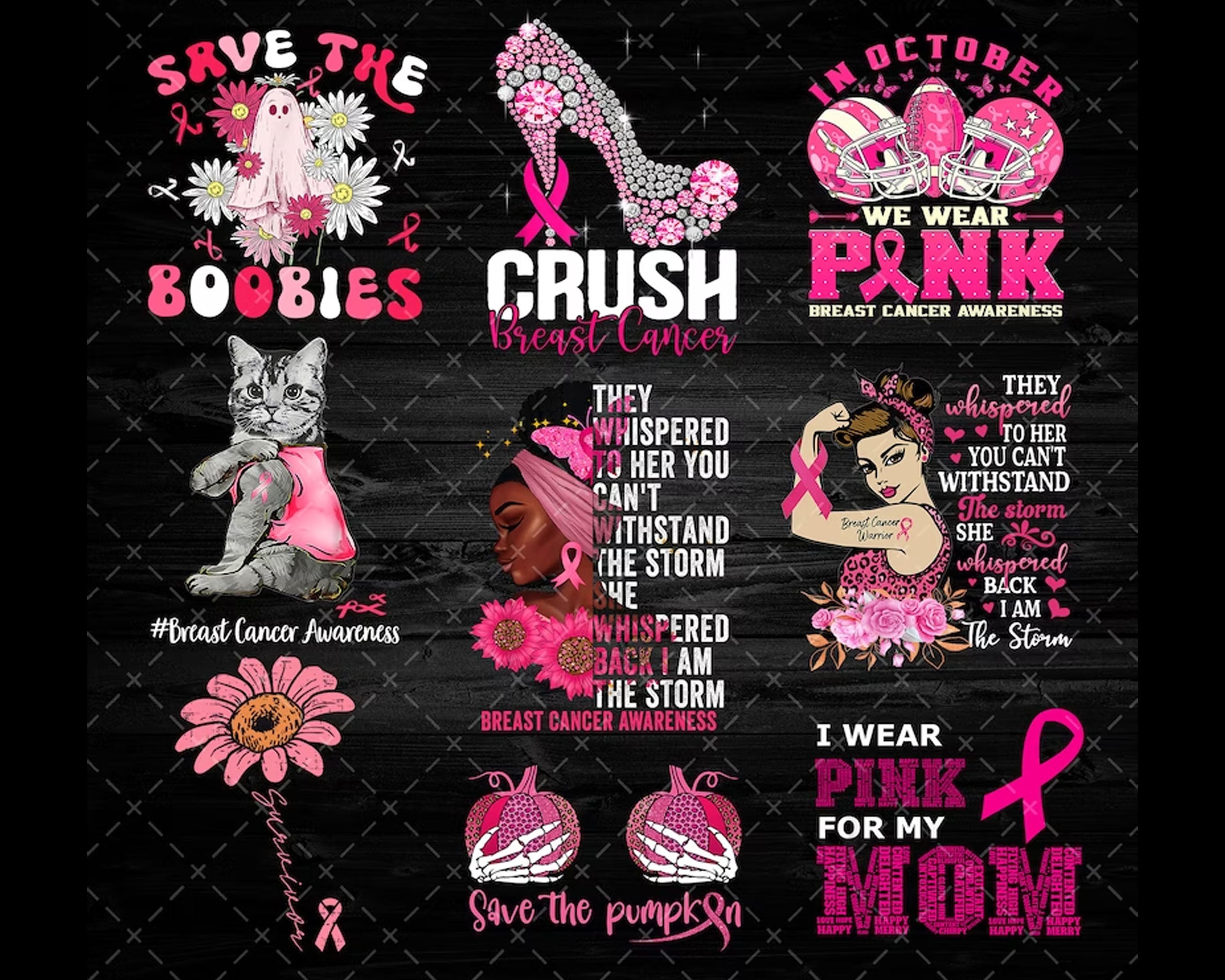 9 Breast Cancer PNG Bundle, Pink Ribbon, Breast Cancer PNG, Instant Download
