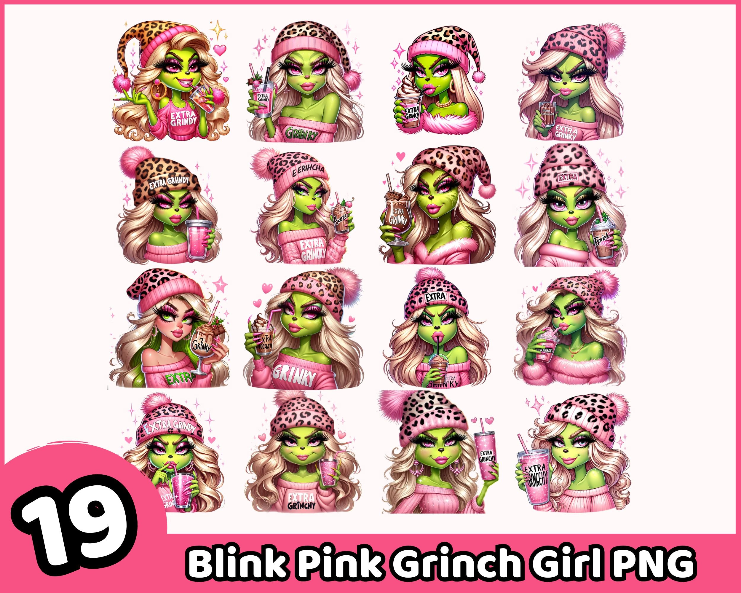 Pink Boujee Grinch Png, Cute Girl Grinch Png, Cheetah Print, Christmas Png, Super cute Grinch Png
