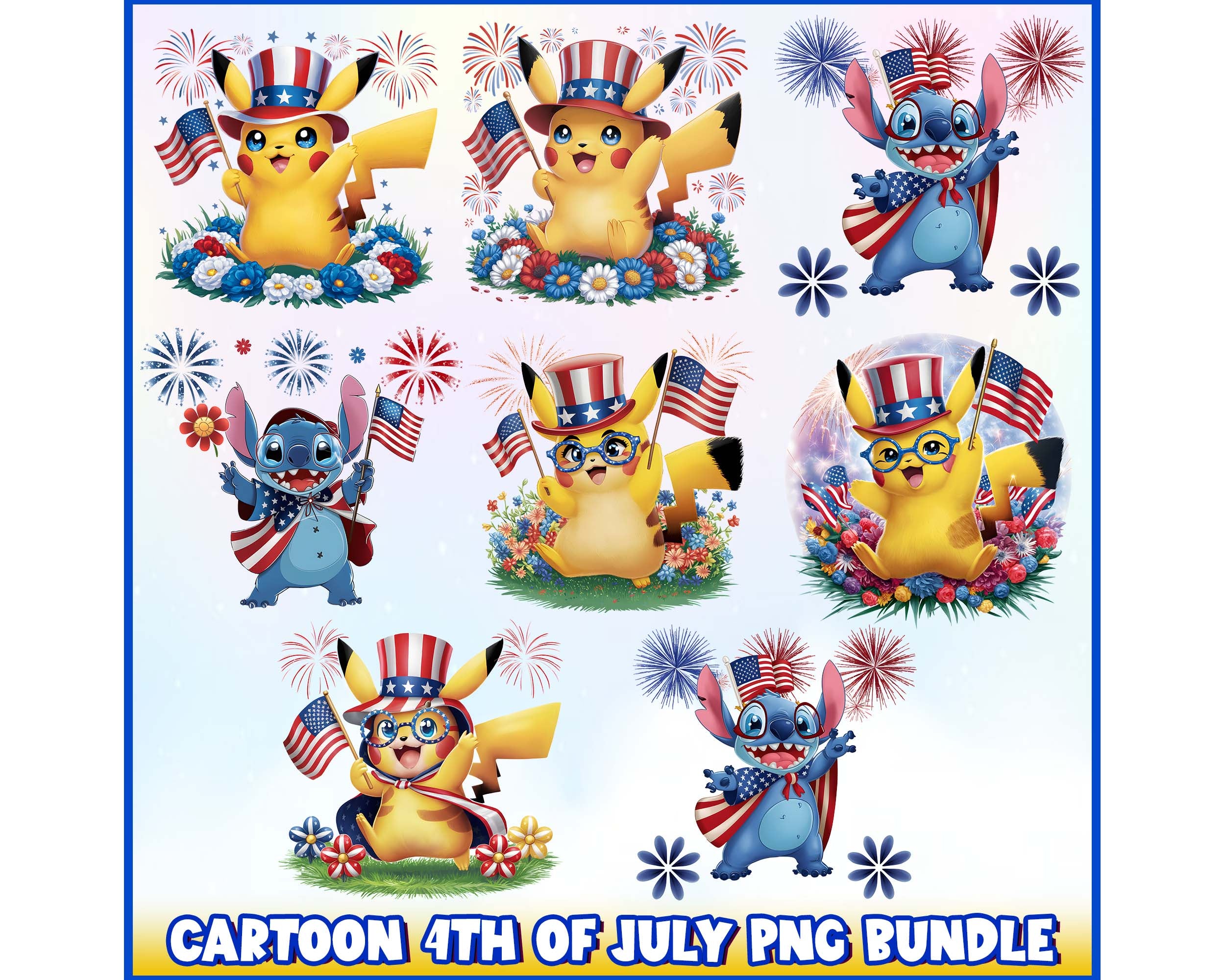 Cartoon 4th of July Png Bundle Instant Download