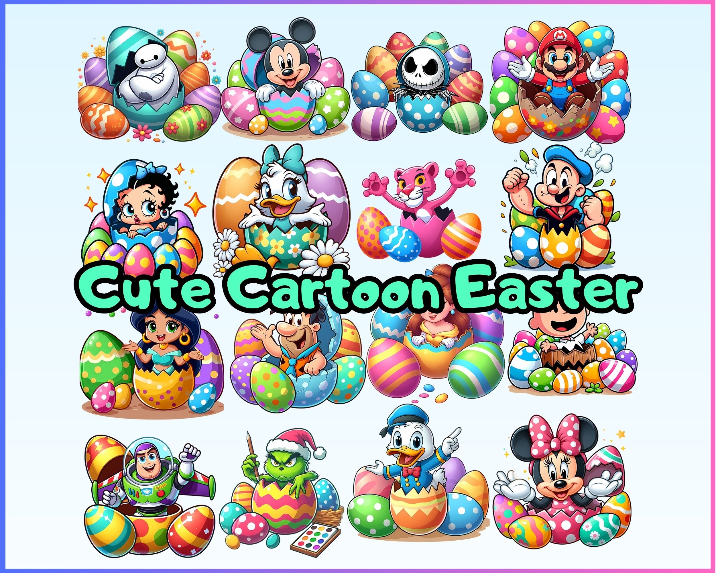 Cute Easter Cartoon PNG Bundle, Easter eggs Png