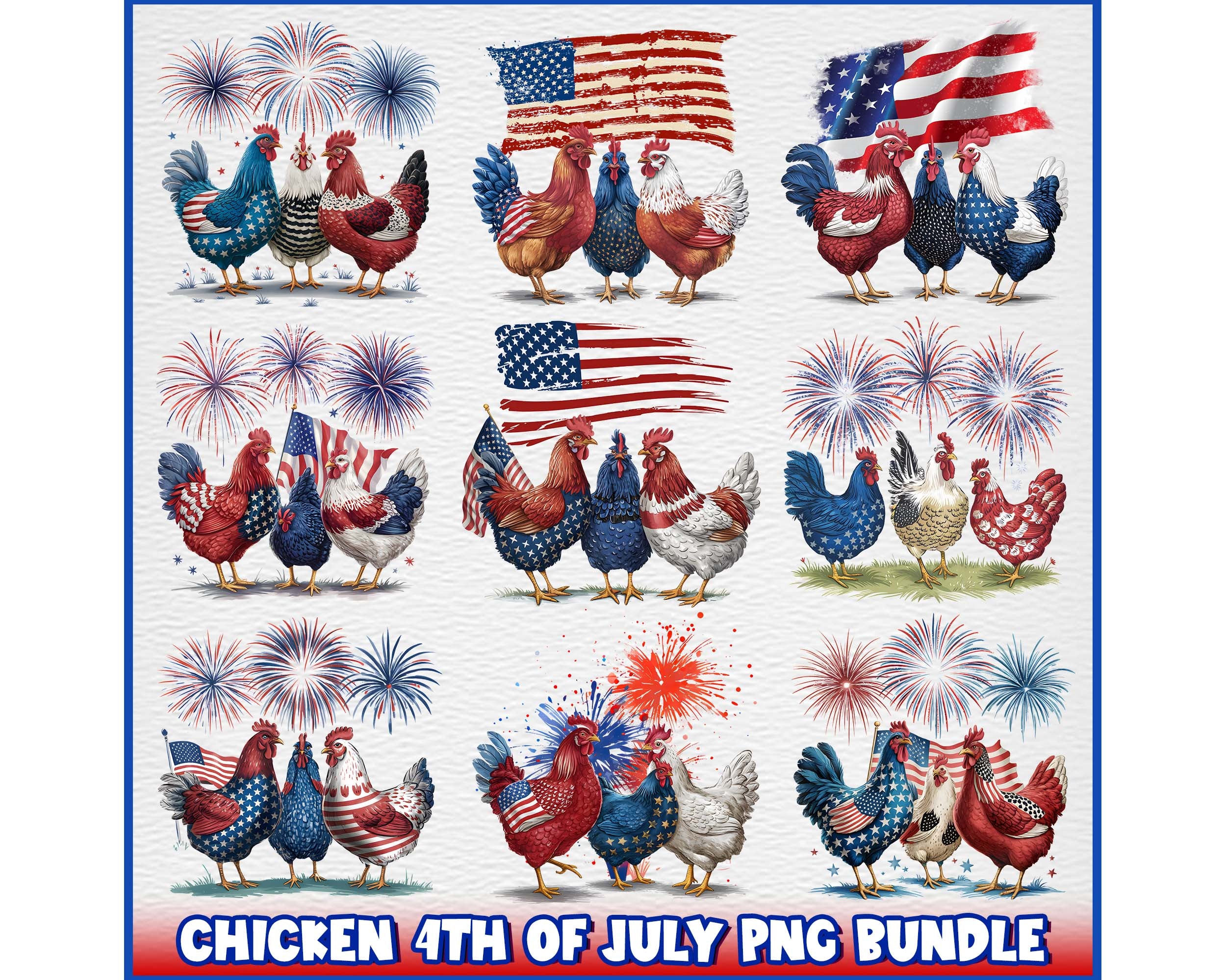 Chicken 4th of July Png Bundle Instant Download