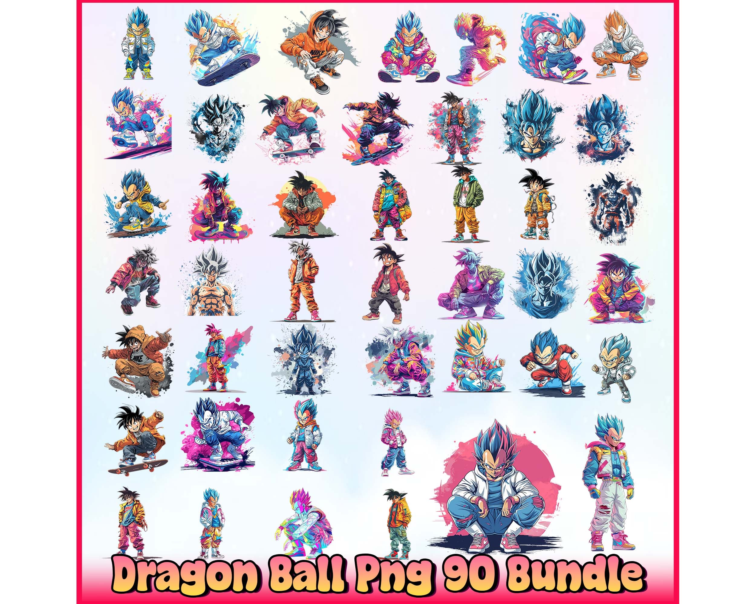 Watercolor Dragon Ball Png, Anime Png Bundle Instant Download