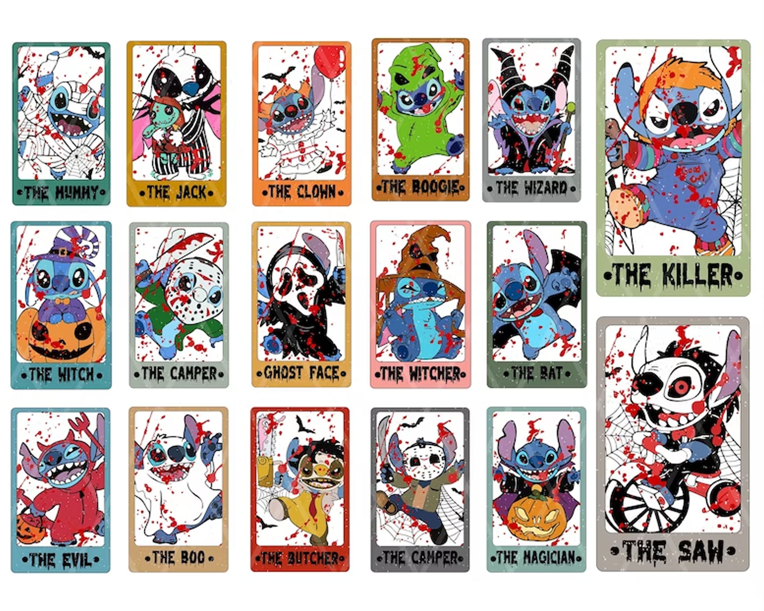 Halloween Characters Tarot Card Svg, Stitch Horror Tarot Card Spooky Vibes Svg, Instant Download