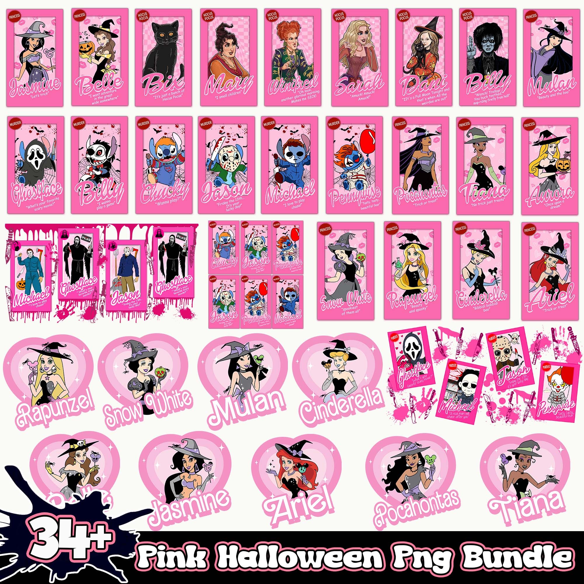 Pink Horror Halloween Png Bundle