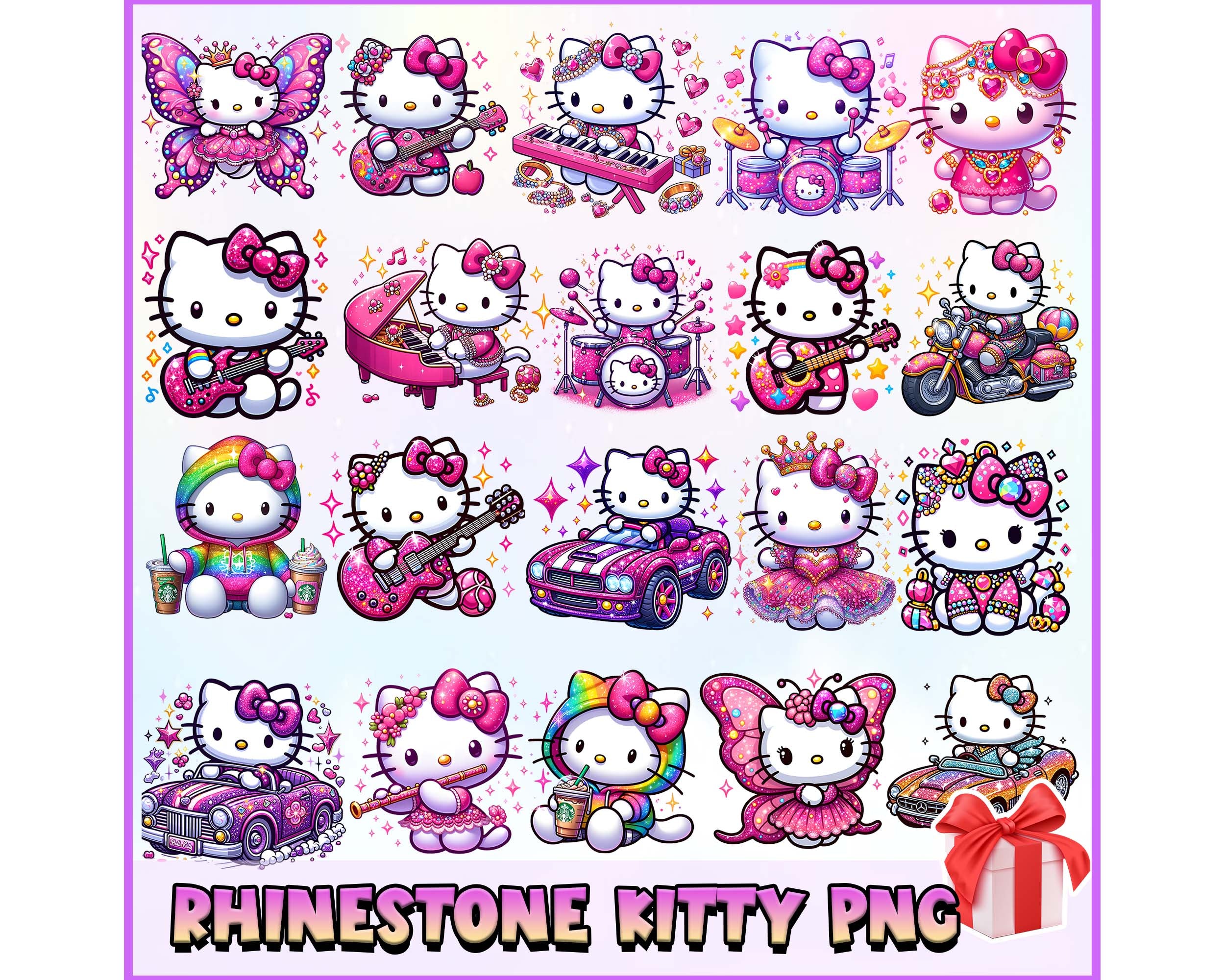 Hello Pink Rhinestone Kitty PNG Pink Love Kitty PNG Instant Download