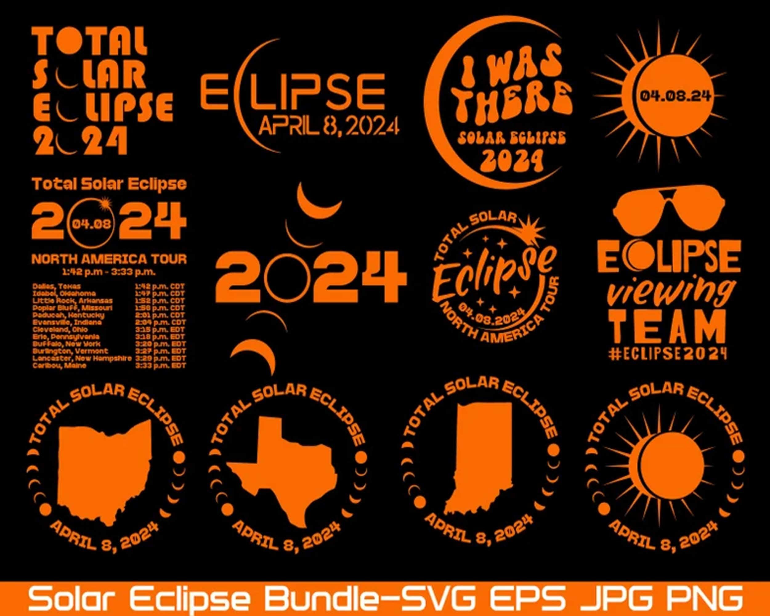 Solar Eclipse 2024 Svg Bundle, Eclipse Svg, Blacked Out in USA April 8th