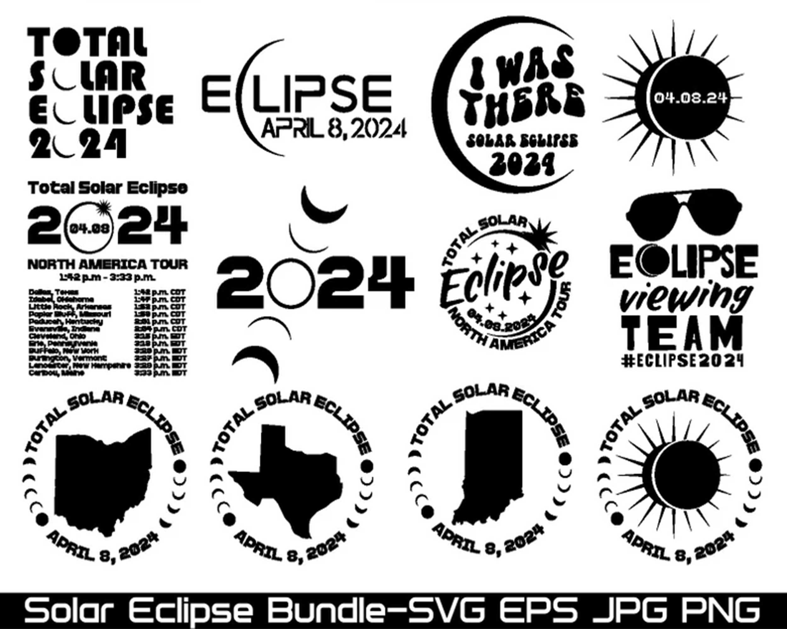 Solar Eclipse 2024 Svg Bundle, Eclipse Svg, Blacked Out in USA April 8