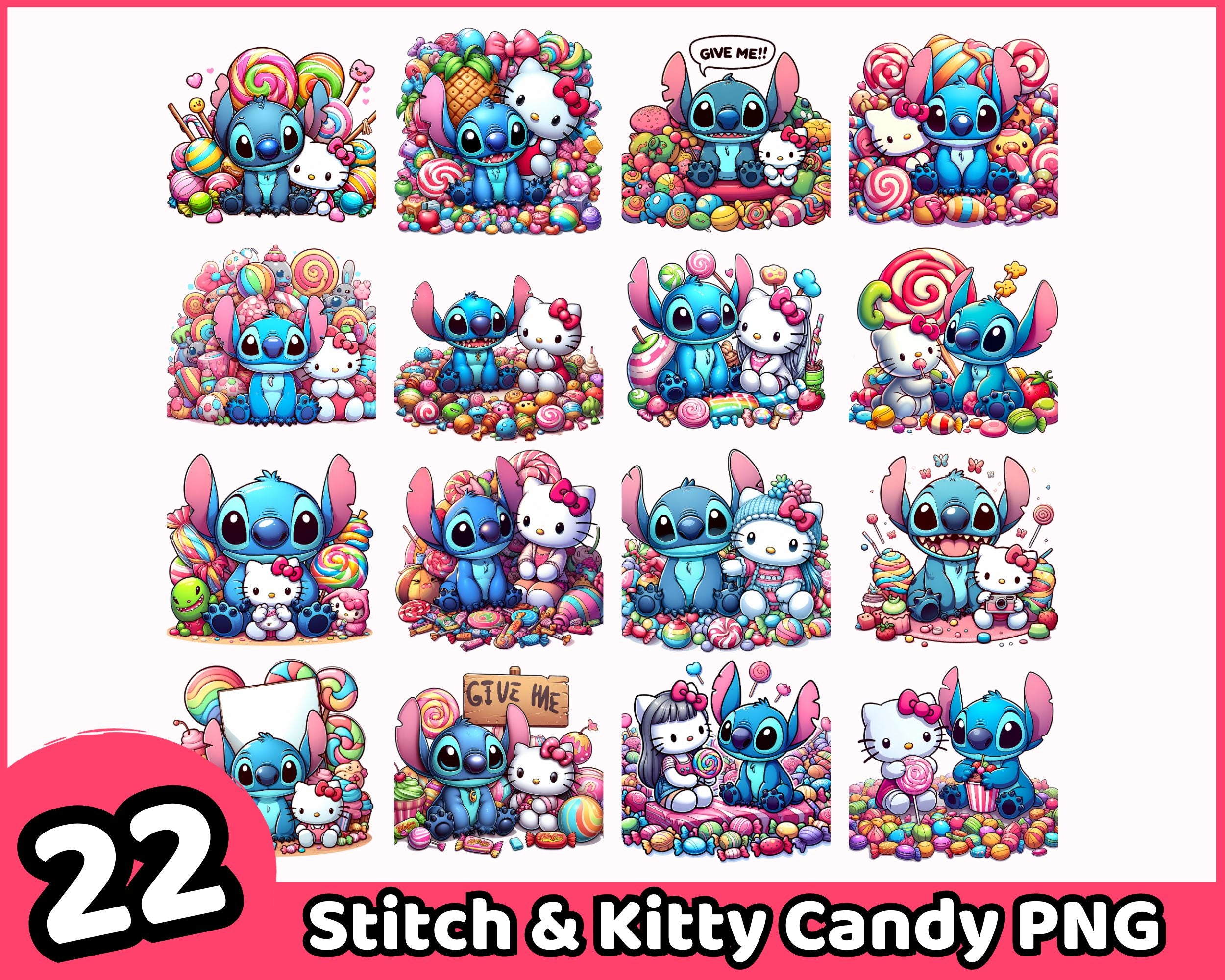 22+ Stitch and Kitty Candy Png Bundle, Hello Pink Kitty PNG, Hello Christmas Kitty PNG