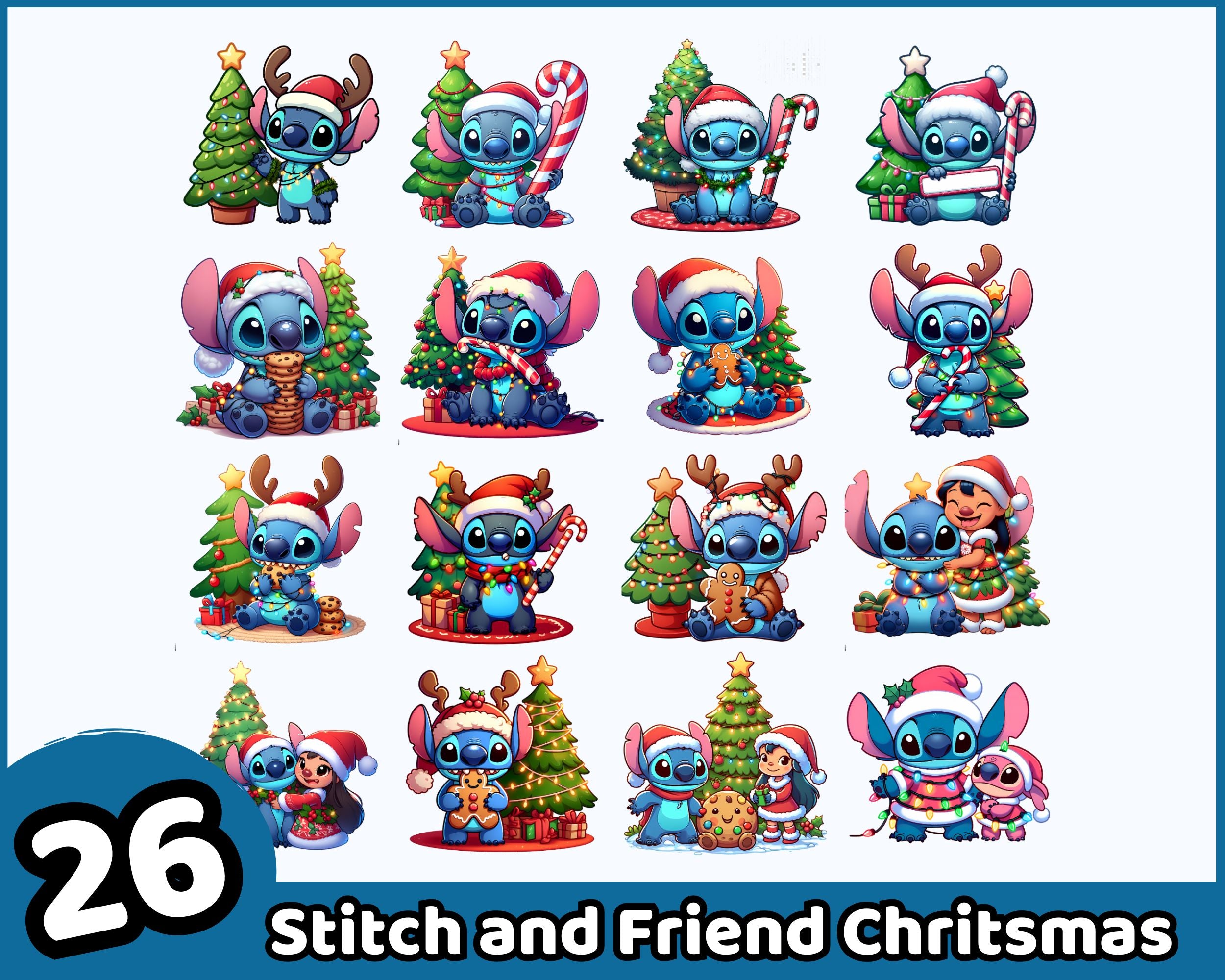 26+ Stitch Christmas Clipart Png, Christmas Stitch PNG Bundle, Stitch Santa Hat Png, Instant Download