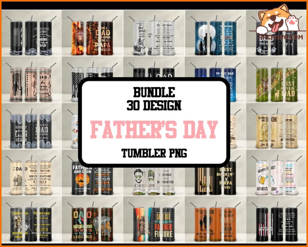 Bundle 30 Fathers Day Tumbler Sublimation Daddy Design 20 Oz Skinny Wrap Png Instant Download