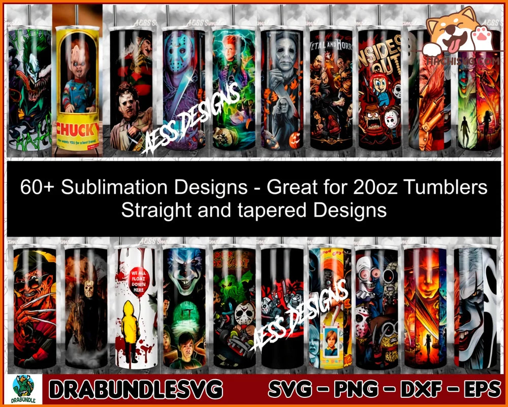 Bundle 60+ Horror Tumbler  Wrap 20oz Tapered- Horror Movie Tumbler Template-Halloween Seamless Sublimation Designs-Full Tumbler Wrap-Digital Download