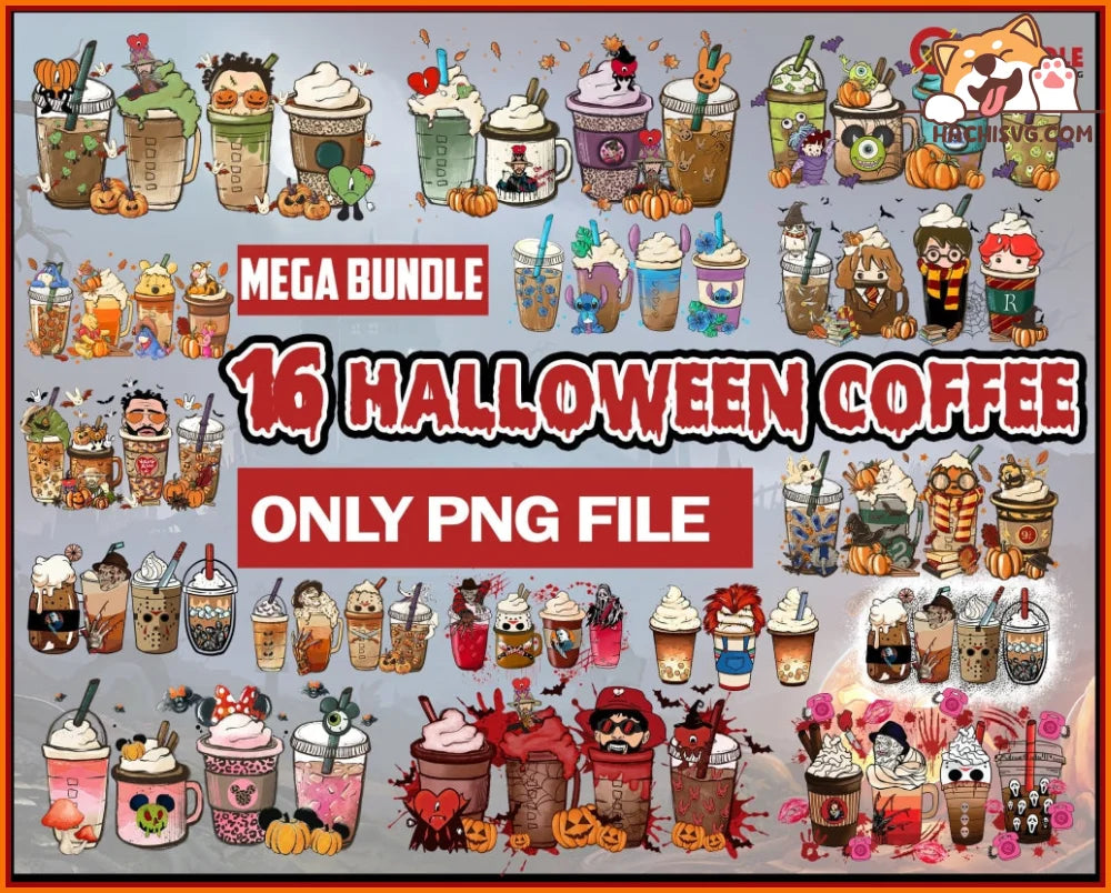 Halloween Coffee Png Bundle, Halloween Coffee, Halloween Horror Coffee PNG, Scream Ghostface, Freddy Krueger, Jason, Michael Myers PNG File,Bad Bunny Latte, Harry Potter Coffee png