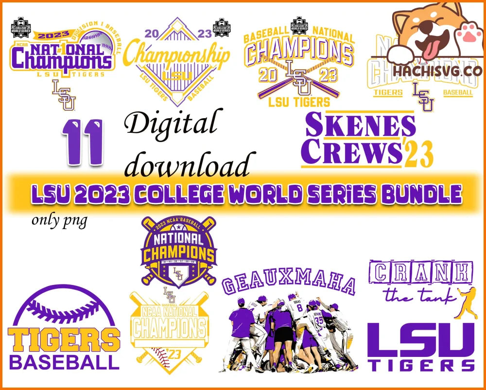 LSU 2023 College World Series Bundle PNG Files For Sublimation, Geaux Tigers PNG.