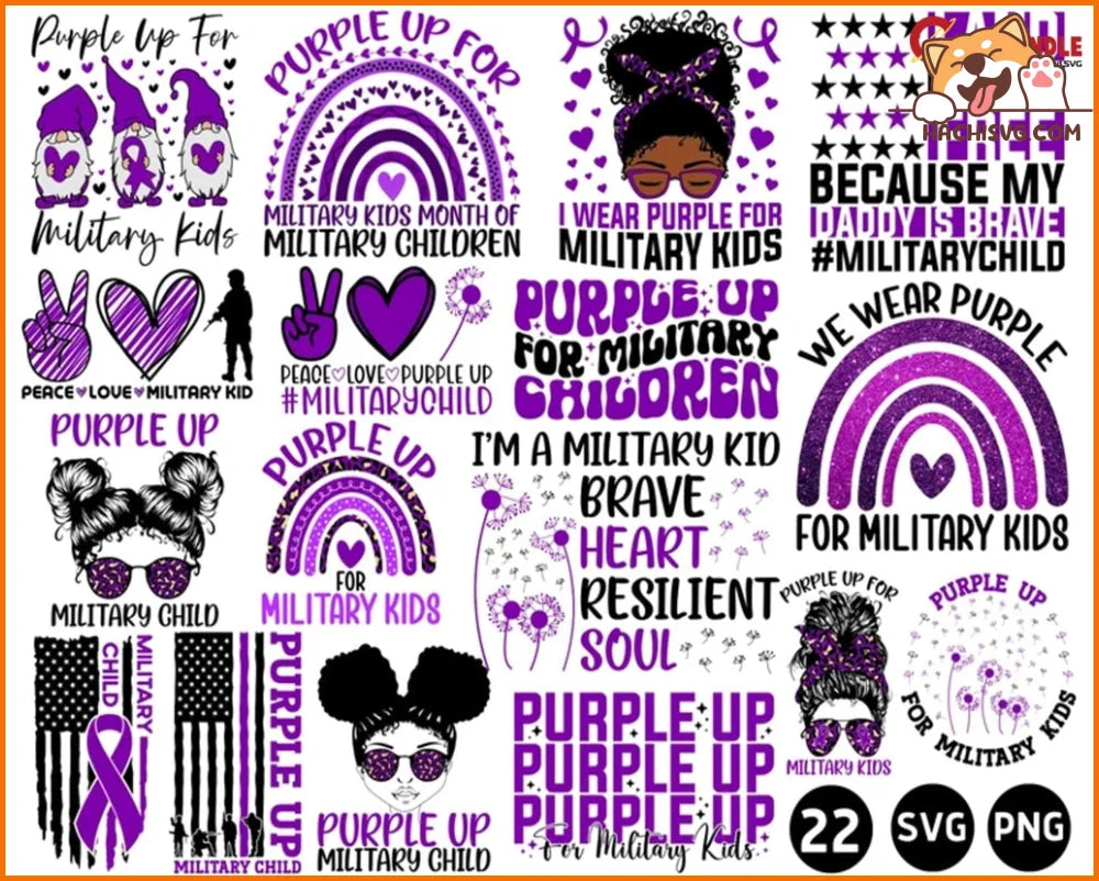New 22 Purple Up Military Child Svg Png Bundle, Month of the Military ...