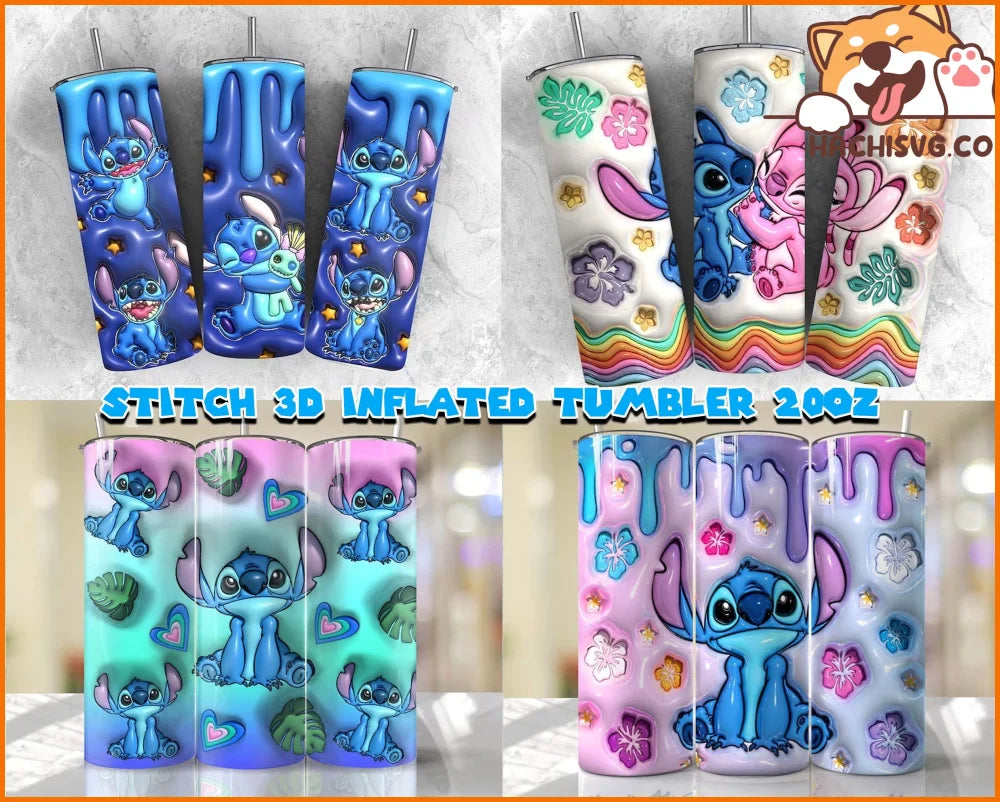 Inflated Stitch Tumbler Design Png 3D Stitch Tumbler Wraps 20oz Skinny Sublimation Digital Downloads 3D Puffy Stitch Design Sublimation Png