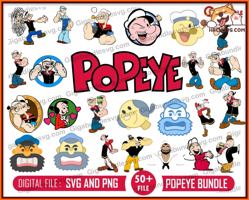 Popeye svg, Popeye Bundle svg, Bluto svg, Sweet Pee svg, Olive svg, Po ...