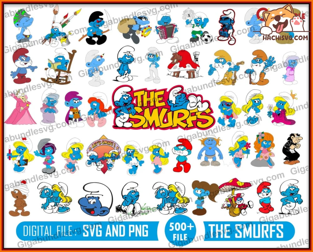 Smurfs bundle Svg, Smurfs Svg, Cricut file, Mega Bundle Smurfs Png, Sm ...